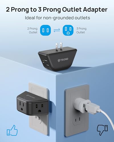 TROND 2 Prong to 3 Prong Outlet Adapter for Old House, 2 Pack - color: Black, size: 3AC-2 Prong Plug, 2 Pack