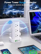 15FT Power Strip Tower Surge Protector, 12 Wide Spaced Outlets, 4 USB - color: White, size: 15FT without Wireless Charging