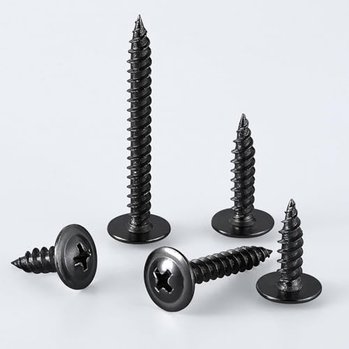 Wensilon（500 pcs）#4×3/4" Phillips Truss Head Wood Screws Black Galvanizing Quick Metal Self Tapping. - color: Black, size: #4×3/4"