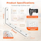 Shelf Bracket 4 Pack 5" Lx3 H 5mm Thick Heavy Duty White L Brackets - color: White-4pack, size: 5"Lx3"Wx0.78"W