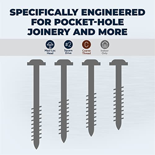 Kreg Zinc Pocket-Hole Screws, Pocket Hole Screws, 250 Count, 1-1/2 Inch
