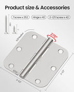 Door Hinges Brushed Nickel 42 Pack 3.5 Inch Rounded 5/8" Radius - color: Brushed Nickel, size: 42 Pack