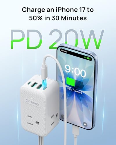 TROND Electrical Outlet Extender 360° Rotating Plug with 20W USB C, 6ft - size: 6 FT 360° Rotating Plug