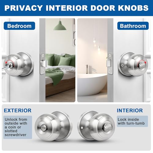 Sopoby Privacy Door Knob, 5 Pack Brushed Nickel Round Keyless Doorknobs - color: Brushed Nickel