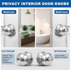 Sopoby Privacy Door Knob, 10 Pack Brushed Nickel Round Keyless Doorknobs - color: Brushed Nickel