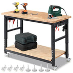 ENJOYWOOD 60" Heavy Duty Garage Workbench with Wheels, Adjustable Height