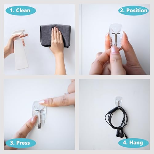 Clear Wall Hooks for Hanging, 60 Hooks+80 Strips, No Tools, Value Pack (S) - size: Small, style: Clear-60+80