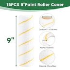 VOOMEY 9 Inch Microfiber Paint Roller Covers, 3/8" Nap 15PCS - size: 9 inch 15pcs