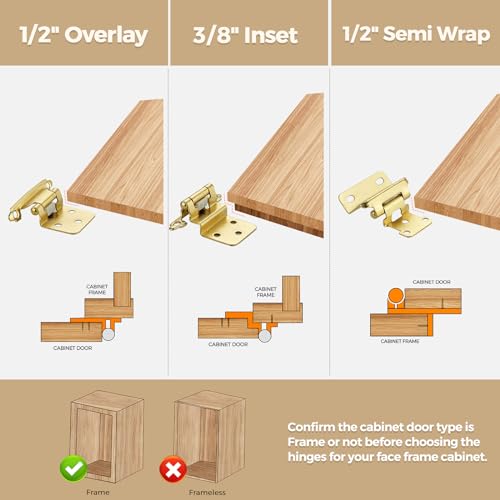 30 Pack 15 Pair Gold Cabinet Hinges, 1/2" Overlay Semi-Concealed Hinges - color: Gold, size: 1/2" Overlay