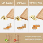 30 Pack 15 Pair Gold Cabinet Hinges, 1/2" Overlay Semi-Concealed Hinges - color: Gold, size: 1/2" Overlay