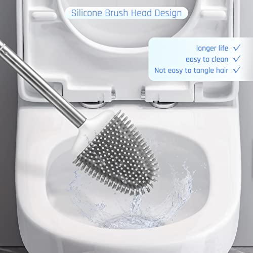 Sellemer Silicone Toilet Brush, Ventilation Slots Base Holder 4 Pack, White - color: White-4pcs