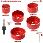 7-Piece Hole Saw Kit with Mandrel for Softwood and PVC - color: 7pc red
