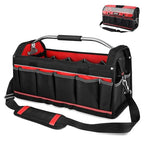 HAUTMEC 20" Heavy-Duty Open Top Tool Bag with Waterproof Clear Cover, Large Tool Tote with Rotating Handle, Rigid Frame, Wear-Resistant Hard Base & Padded Shoulder Strap – HT0296 - style: Tool Tote | Waterproof