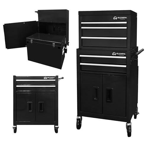 Olympia Tools Rolling Tool Cabinet with 5 Locking Drawers, Black, 20 Inch - size: 20IN Combo