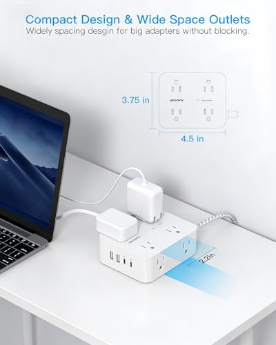 PD30W USB C Power Strip Surge Protector 10Ft, 1080J Desk Charging Station - color: White&Gray, size: 10ft