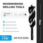 1-1/6" x 6" Auger Drill Bit with SDS Plus Shank for Wood - size: 1-1/6"x6"