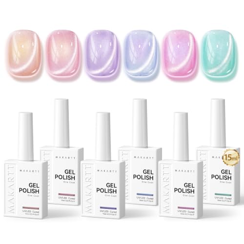 Makartt Cat Eye Gel Nail Polish Set 15ML : 6 Shimmer Magnetic Colors - color: Infinity Stones
