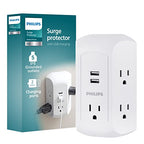 Philips 5-Outlet Extender, Grounded Wall Tap, 3-Prong, 2 USB-A - size: 1 Pack, style: 5 Outlet | 2 USB-A | Surge