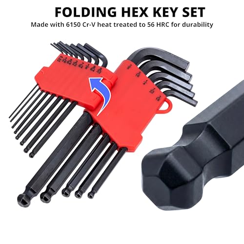 NEIKO 01103A Metric and Standard Allen Wrench Set, 26 Piece Ball End Hex Key Set, SAE & MM Long Allen Keys 1.27mm to 10mm & 0.05” to 3/8 Inch, Hex Wrench, Black Oxide Chrome Vanadium, Storage Case - size: Metric+SAE - 26pc
