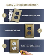 Switch Plates Outlet Covers, 6-Pack Antique Brass Metal Wall Plates - color: Antique Brass, size: 1 Duplex 6PK
