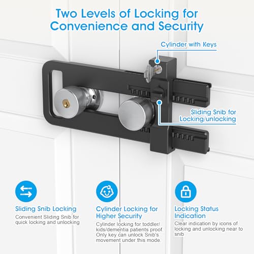 AST French Door Lock for Double Doors, Adjustable, 3 Brass Keys, Key Alike - style: Matte Black with Keyed Alike