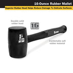Titan 63217 16oz Rubber Mallet, Non-marking Double-faced Solid Head, 13" Shock Absorbing Fiberglass Handle with Textured Grip - style: 16oz Black