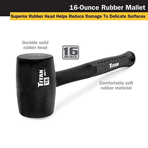 Titan 63217 16oz Rubber Mallet, Non-marking Double-faced Solid Head, 13" Shock Absorbing Fiberglass Handle with Textured Grip - style: 16oz Black