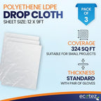 3 Pack 12 x 9 ft Extra Large Plastic Drop Cloth for Painting - size: 3 Pack-Standard