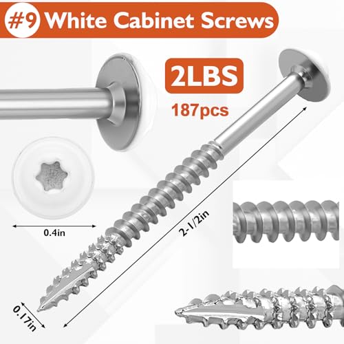 Frienda 2 Pound White Cabinet Screws Bulk #9x2-1/2'' Approx. 187 Pcs - color: Silver, size: #9x2-1/2 Inch