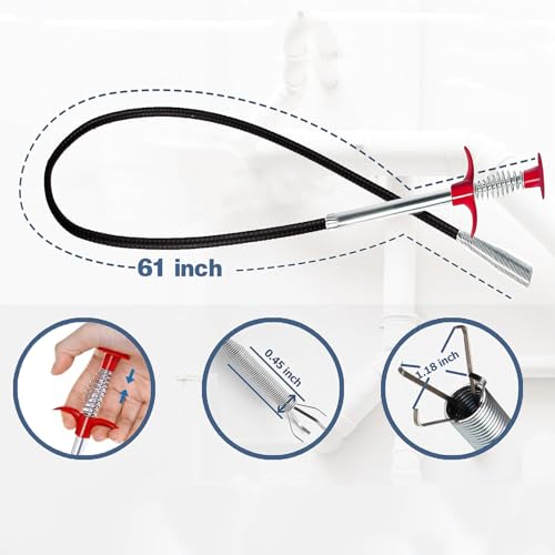 61 Inch Drain Snake Hair Clog Remover, Flexible 4-Claw Grabber Tool