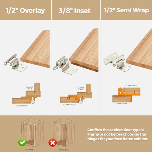 30 Pack 15 Pair Brushed Nickel Cabinet Hinges, 1/2" Semi Wrap Kitchen Hinge - color: Satin Nickel, size: 1/2" Semi Wrap