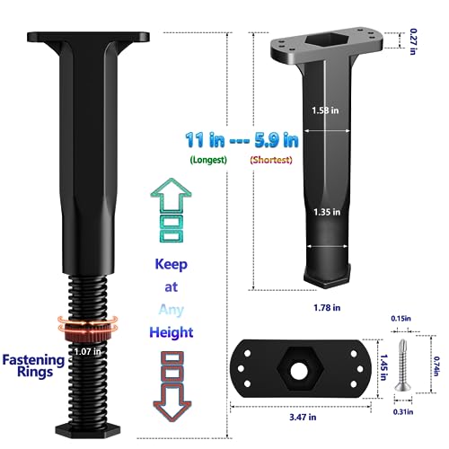 5.9-11in Bed Support Legs for Bed Frame Support,Slat Support 4PC - size: 4pcs (5.9-11 in Adjustable)