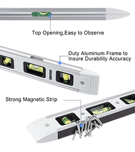 DOWELL 9 Inch Magnetic Spirit Level, Leveler Tool, 3-Pack, White - color: 3pcs-white