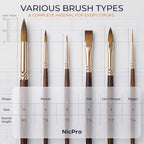 Nicpro 6Pcs Travel Watercolor Brushes Set, Professional Paint Brush - size: 6 PCS