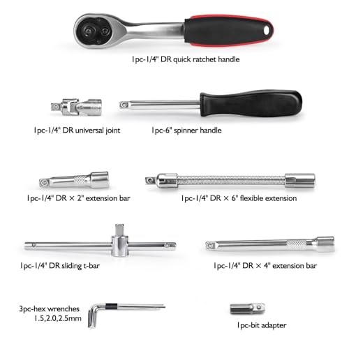 Egofine 46 Pieces 1/4 inch Drive Socket Ratchet Wrench Set Nickel Tool - color: Silver