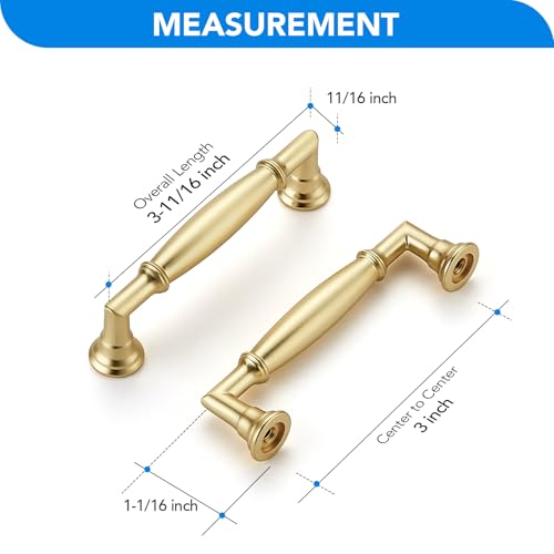 HOME EDIT Brushed Gold Cabinet Handles 3 Inch Pulls 10 Pack - color: Brushed Gold, size: 3 inches Hole Center