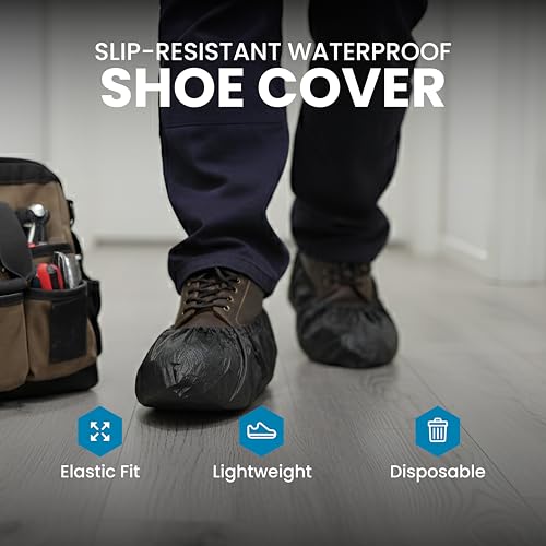 Waterproof Shoe Covers – Non-Slip, Disposable CPE Boot Covers, Blue, 100 Pack - style: Blue Bag of 100