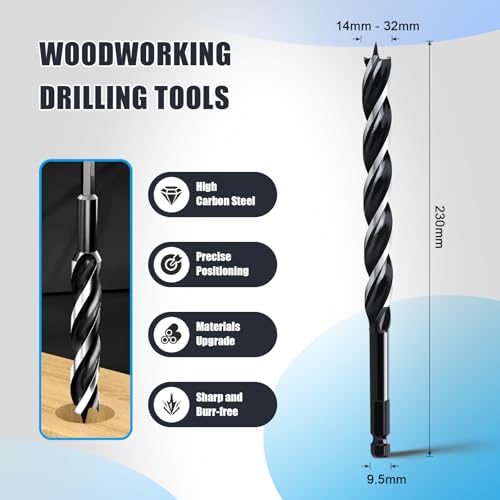 1-1/5" x 9" Auger Drill Bit for Soft and Hard Wood,Hex Shank - size: 1-1/5", style: 9"