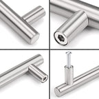 Probrico 30 Pack|2.5 inch Drawer Pulls Stainless Steel, Modern Cabinet pulls Brushed Nickel, Round T bar Handles Dresser Drawer knobs, Kitchen Cabinet Knobs Hardware, 4 inch Overall Length - color: Brushed Nickel, size: hole center 2-1/2"