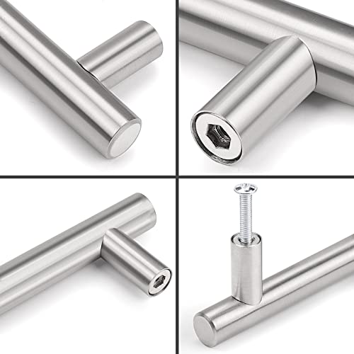 Probrico 30 Pack|2.5 inch Drawer Pulls Stainless Steel, Modern Cabinet pulls Brushed Nickel, Round T bar Handles Dresser Drawer knobs, Kitchen Cabinet Knobs Hardware, 4 inch Overall Length - color: Brushed Nickel, size: hole center 2-1/2"