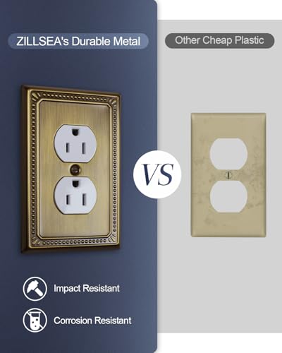 Switch Plates Outlet Covers, 6-Pack Antique Brass Metal Wall Plates - color: Antique Brass, size: 1 Duplex 6PK