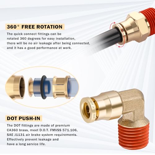 CheeMuii 64 Pcs Brass DOT Air Line Fittings with 1/4" & 3/8" DOT Air Hoses - size: 2ROLL-67PCS