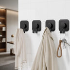 Aikzik 4 Pack Large Heavy Duty Wall Hooks - 26lb Max, Stainless Steel Adhesive Towel Hooks for Hanging Coat, Towel, Robe, Keys, Sticky Shower Hook for Door, Home, Bathroom, Kitchen, Office- Black - color: Black