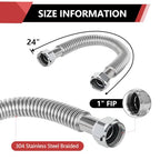 2piece EFIELD Flexible SS Corrugated Hose Connector,1" FIP x24"Length - size: 24"L(1" FIP)