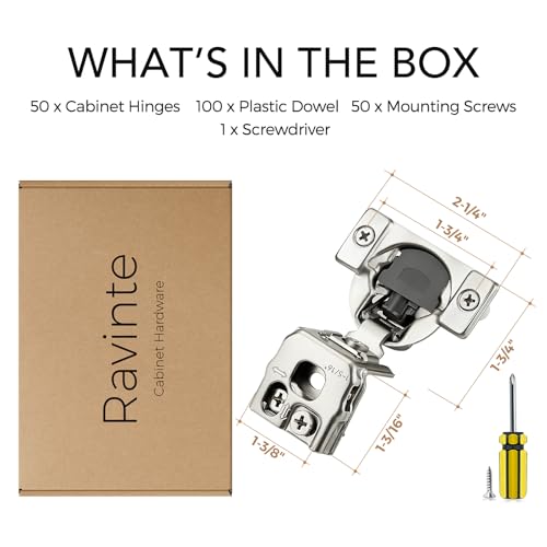 Ravinte 1-5/16 Inch Overlay Soft Close Hinge Kitchen Cabinet Hinges 50 Pack - size: 1-5/16 inch Overlay