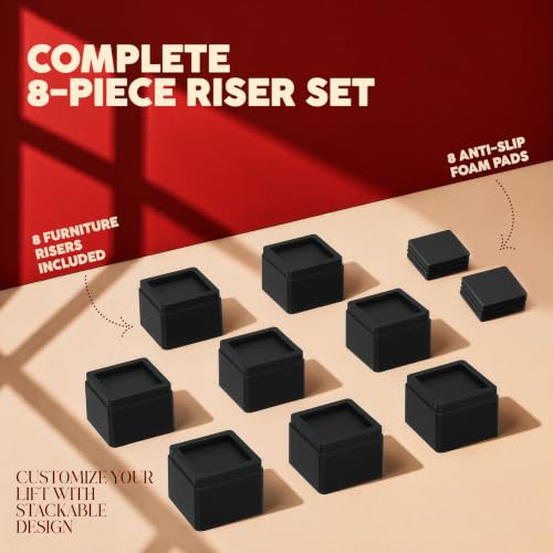 Utopia Bedding Adjustable Bed Risers 2 Inch, Black, 8-Pack - color: Black, size: 2 Inch (Pack of 8)