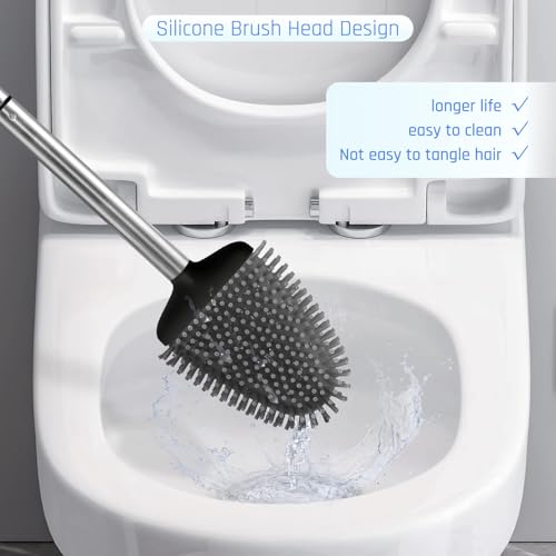 Sellemer Silicone Toilet Brush, Ventilation Slots Base Holder 2 Pack, Black - color: Black-2pcs
