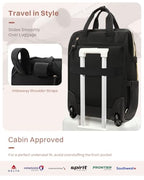 Rolling Puffer Backpack for Women, Travel Backpack with Wheels, 16 Inch Wheeled Laptop Backpck, Dual-Opening Design Overnight College Underseat Carry on Luggage, Roller Business Work Bag, Black - color: Black