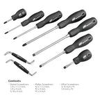 Ingersoll Rand 9-Piece Screwdriver Set, Slotted (1/4"x1.5", 1/4"x4", 5/16"x6"), Phillips (#2x1.5", #2x4", #3x6"), Offset (3/16"x#1, 1/4"x#2) – SVCM Steel, Magnetized Tips, Hex Bolsters – 752059X - style: Screwdriver