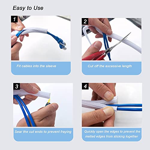 Cable Management Sleeve, Split Design, 25FT - 1 Inch, White - color: White, size: 1"-25ft